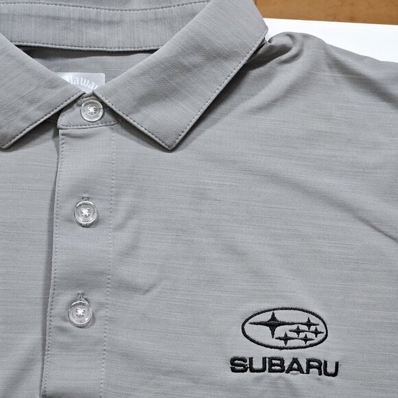 Callaway Polo Shirt Mens XL Gray Buttons Performance SS Subaru Logo Opti Dri - Picture 9 of 16